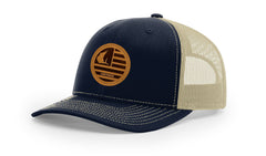 Contender Navy/Khaki Trucker Hat with Patriotic Leather Patch