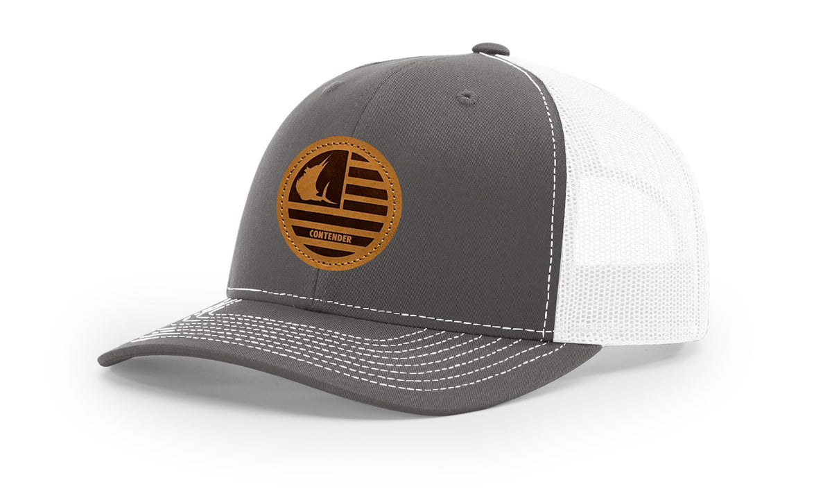 Contender Charcoal/White Trucker Hat with Patriotic Leather Patch